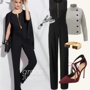 Cabi Grace Timeless Black Zipper Detail Blogger Favorite Jumpsuit size 8